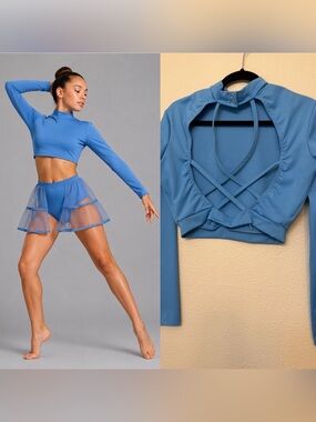 Kelle dance lyrical contemporary costume blue 2 piece open back XLA adult